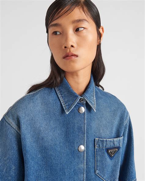 prada blue shirt women's|prada nylon ruffled top.